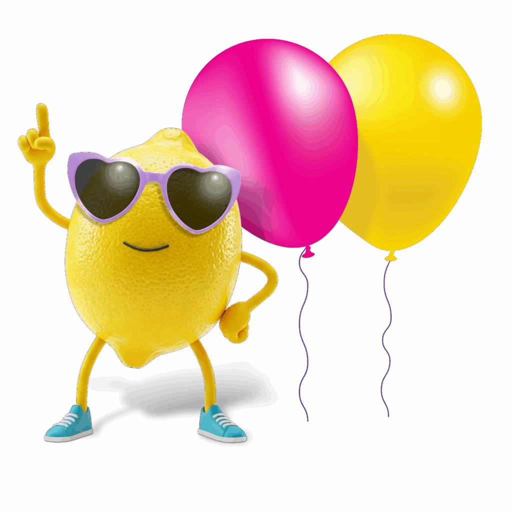 Lemonade Stand Day 1 Lemon Character Glasses wBalloons